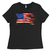 Black tattered american flag Ladies Tee - Zillion Design Studio