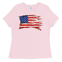 Bubblegum Pink tattered american flag Ladies Tee - Zillion Design Studio