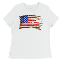 White tattered american flag Ladies Tee - Zillion Design Studio