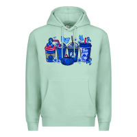 Seafoam Colon Cancer coffee cups blue ribbon Premium Hoodie - NancyCooperArtShop