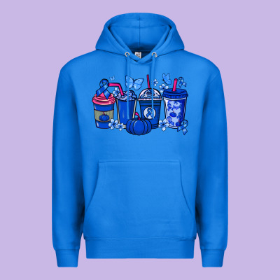 Colon Cancer Coffee Cups Blue Ribbon Premium Hoodie Designed By Nancycooperartshop