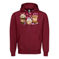 Burgundy cat coffee cups with paw bbs Zipper Hoodie - BundleAndBundleShop
