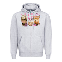 Heather Grey cat coffee cups with paw bbs Zipper Hoodie - BundleAndBundleShop