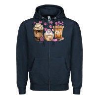 Navy cat coffee cups with paw bbs Zipper Hoodie - BundleAndBundleShop