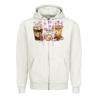 Oatmeal Heather cat coffee cups with paw bbs Zipper Hoodie - BundleAndBundleShop