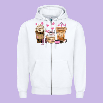 Cat Coffee Cups With Paw Bbs Zipper Hoodie Designed By Bundleandbundleshop
