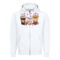 White cat coffee cups with paw bbs Zipper Hoodie - BundleAndBundleShop