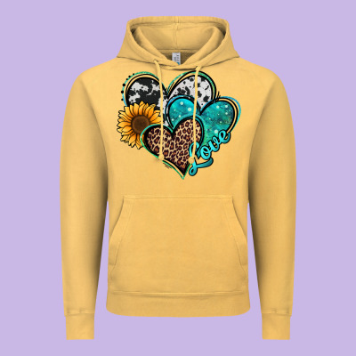 Turquoise Sunflower Hearts Vintage Hoodie Designed By Jasminsmagicworld