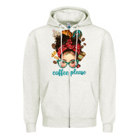 Oatmeal Heather coffee please messy bun with coffee bean bbs Zipper Hoodie - BundleAndBundleShop
