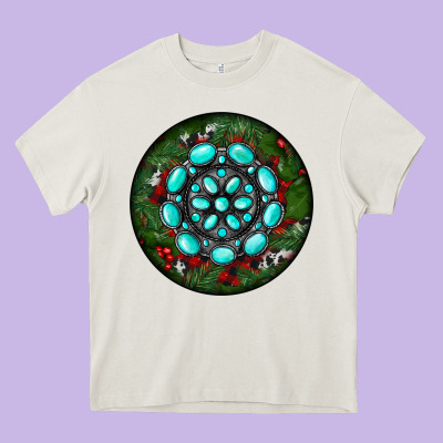 Christmas Round Turquoise Gemstone Heavy Core Tee Designed By Ranaportraitstore