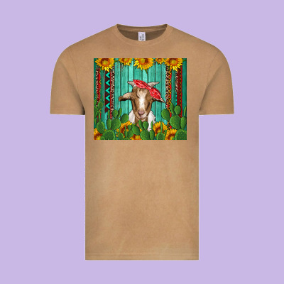 Goat With Sunflower And Cactus Vintage Tee Designed By Artiststas