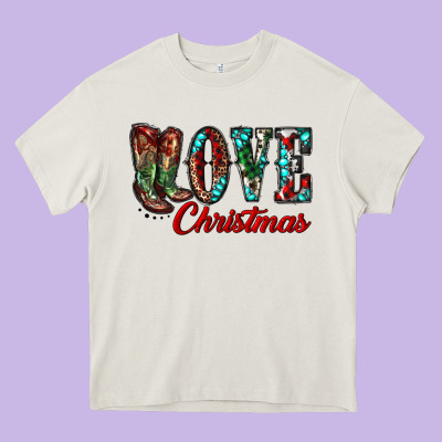 Christmas Love Boots Heavy Core Tee Designed By Ranaportraitstore