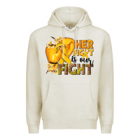 Oatmeal Heather Her fight is our fight Childhood Cancer yellow Premium Hoodie - NancyCooperArtShop