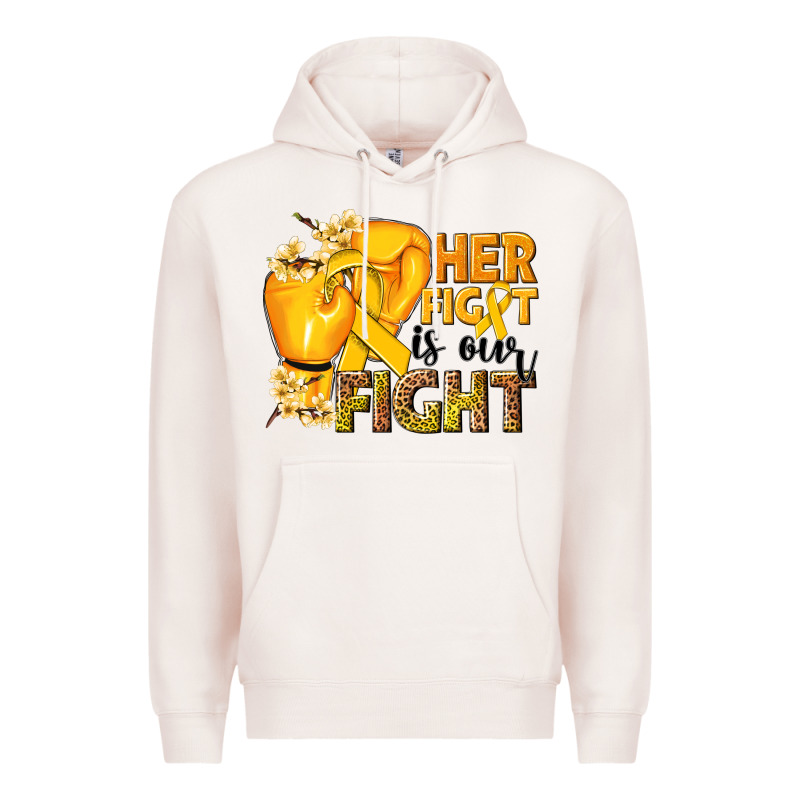 Her Fight Is Our Fight Childhood Cancer Yellow Premium Hoodie by NancyCooperArtShop | Teevron