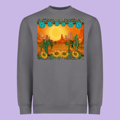Western Sunset Cactus Sunflowers Gemstones Leopards Heavyweight Sweatshirt Designed By Barkaloodesign