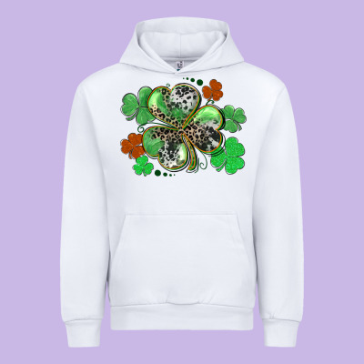 St. Patrick's Day Shamrock Leopard And Cowhide Urban Hoodie Designed By Cowgirlartshop