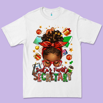 Santa's Favorite Secretary Afro Messy Bun Premium Tee Designed By Texasbilliewilder