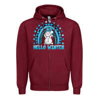 Burgundy hello winter rainbow with snowman bbs Zipper Hoodie - BundleAndBundleShop