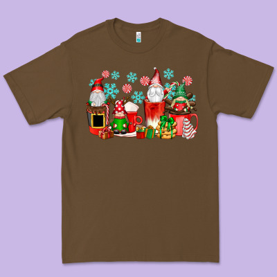 Christmas Gnomes Coffee Cups Premium Tee Designed By Texasbilliewilder