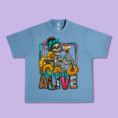 Staying Alive Coffee Drinking Skeleton Urban Heavy Tee Designed By Jasminsmagicworld