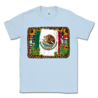 Dusty Blue mexican flag background with cactus and sunflower Classic Tee - Jasminsmagicworld