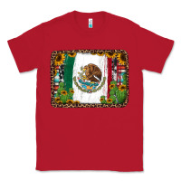 Red mexican flag background with cactus and sunflower Classic Tee - Jasminsmagicworld