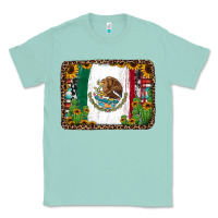 Seafoam mexican flag background with cactus and sunflower Classic Tee - Jasminsmagicworld
