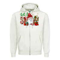 Oatmeal Heather let it snow with snowman Zipper Hoodie - BundleAndBundleShop
