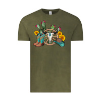 Vintage Olive wheel bull skull western cowboy Vintage Tee - AdoDesignShop