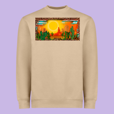 Western  Sunset Cactus Leopard Serape   License Plate Template Heavyweight Sweatshirt Designed By Barkaloodesign