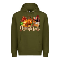 Army Green Thankful with Turkey Premium Hoodie - texasbilliewilder