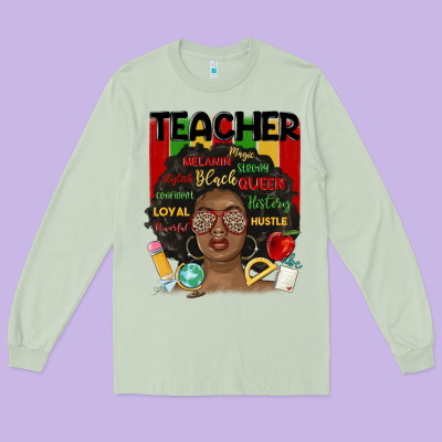 Black Woman Teacher Long Sleeve Tee Designed By Maliassmallbusiness