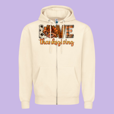 Love Thanksgiving With Turkey Bbs Zipper Hoodie Designed By Bundleandbundleshop