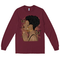Burgundy black woman praying Long Sleeve Tee - MaliasSmallBusiness