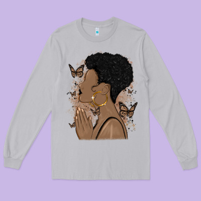 Black Woman Praying Long Sleeve Tee Designed By Maliassmallbusiness
