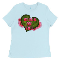 Baby Blue valentine's day stuck on you heart sunflowers Ladies Tee - RanaPortraitStore