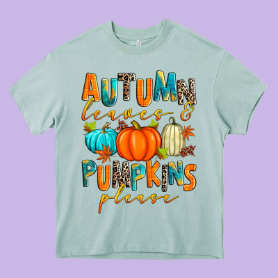 Autumn Leaves And Pumpkins Please Heavy Core Tee Designed By Zillion Design Studio