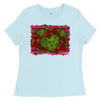 Baby Blue Valentine Cactus Heart with Roses Ladies Tee - RanaPortraitStore