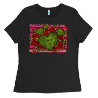 Black Valentine Cactus Heart with Roses Ladies Tee - RanaPortraitStore