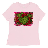 Bubblegum Pink Valentine Cactus Heart with Roses Ladies Tee - RanaPortraitStore