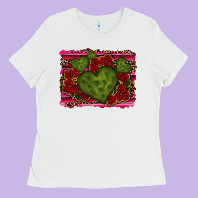Valentine Cactus Heart With Roses Ladies Tee Designed By Ranaportraitstore