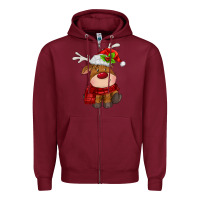 Burgundy christmas baby deer Zipper Hoodie - MaliasSmallBusiness