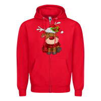 Red christmas baby deer Zipper Hoodie - MaliasSmallBusiness
