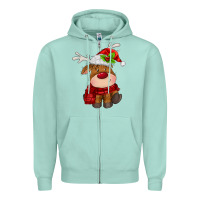Seafoam christmas baby deer Zipper Hoodie - MaliasSmallBusiness