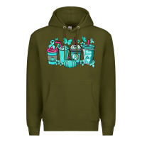 Army Green Ovarian Cancer coffee cups teal ribbon Premium Hoodie - NancyCooperArtShop