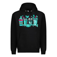 Black Ovarian Cancer coffee cups teal ribbon Premium Hoodie - NancyCooperArtShop