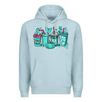 Blue Mist Ovarian Cancer coffee cups teal ribbon Premium Hoodie - NancyCooperArtShop