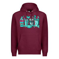 Burgundy Ovarian Cancer coffee cups teal ribbon Premium Hoodie - NancyCooperArtShop