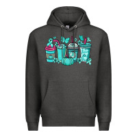 Charcoal Heather Ovarian Cancer coffee cups teal ribbon Premium Hoodie - NancyCooperArtShop