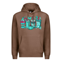 Chestnut Ovarian Cancer coffee cups teal ribbon Premium Hoodie - NancyCooperArtShop